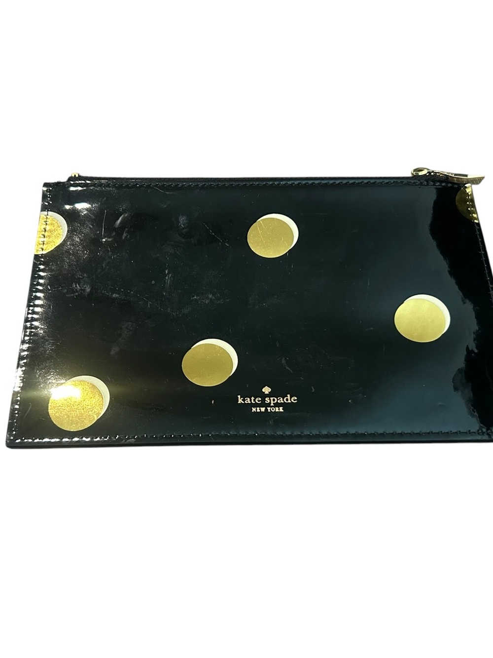 kate spade Black Patent Clutch with Gold Polka Dots